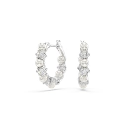 37742482 - Matrix Silver Coloured Cubic Zirconia & Pearl Hoop Earrings