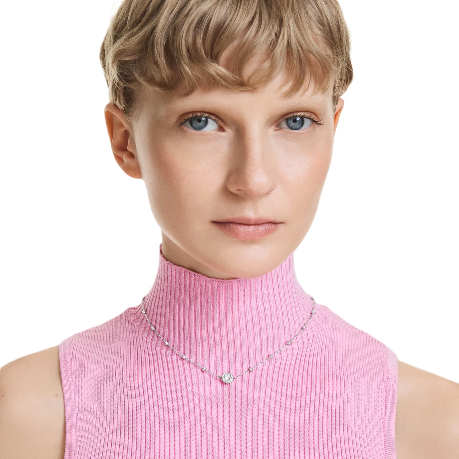 SWAROVSKI Una Angelic White Rhodium Plated Round Cut Crystal Pendant Necklace