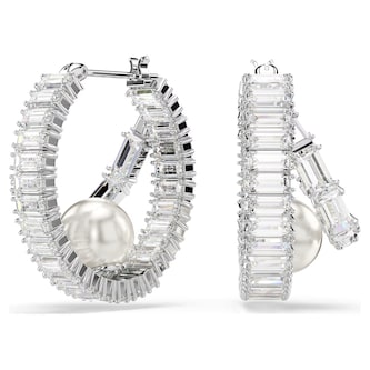 SWAROVSKI Ariana Grande x Swarovski White Rhodium Plated Crystal & Pearl Hoop Earrings