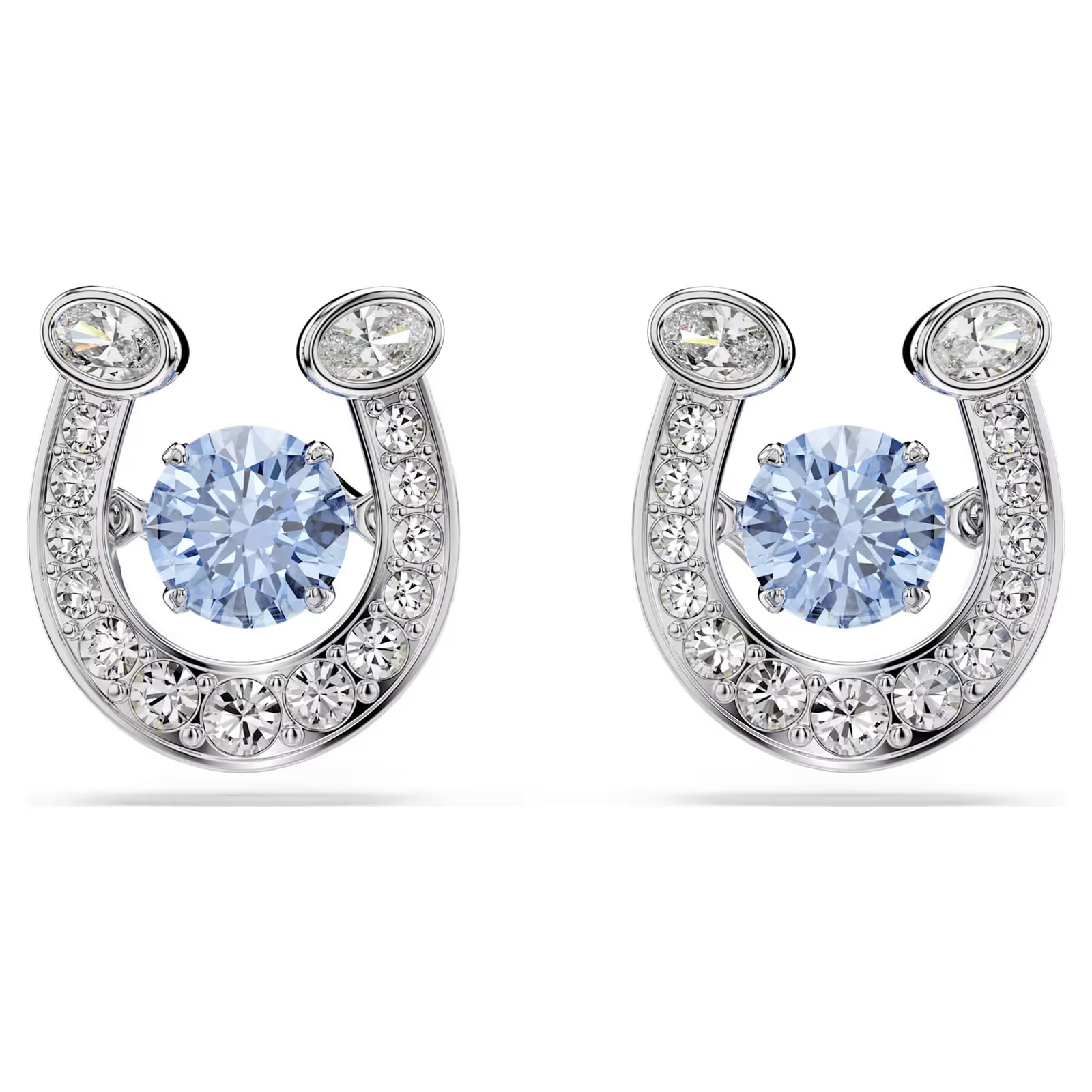 SWAROVSKI Symbolica White Rhodium Plated White & Blue Crystal Horse Shoe Stud Earrings