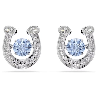 SWAROVSKI Symbolica White Rhodium Plated White & Blue Crystal Horse Shoe Stud Earrings