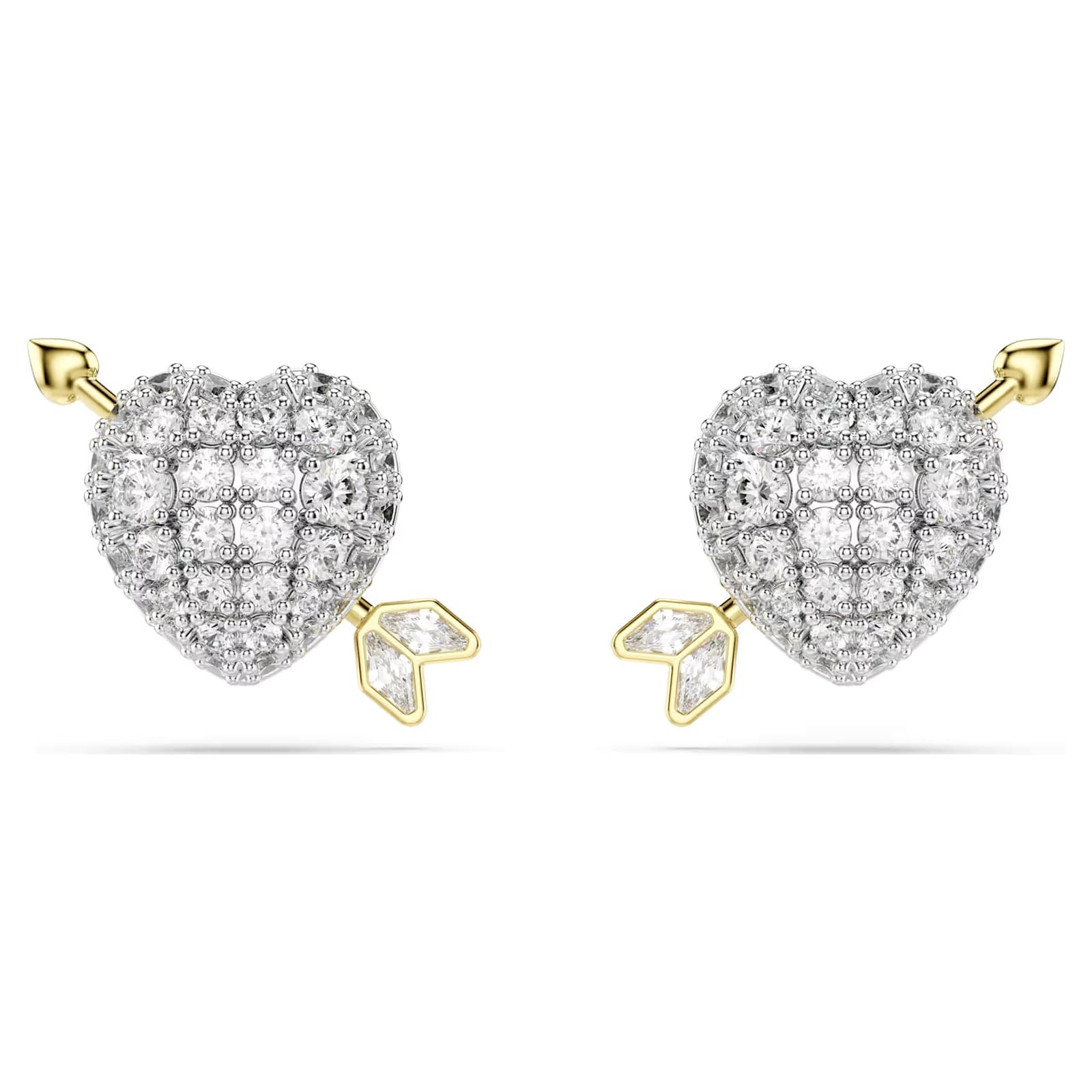 SWAROVSKI Idyllia Gold Tone Plated Crystal Heart With Arrow Stud Earrings
