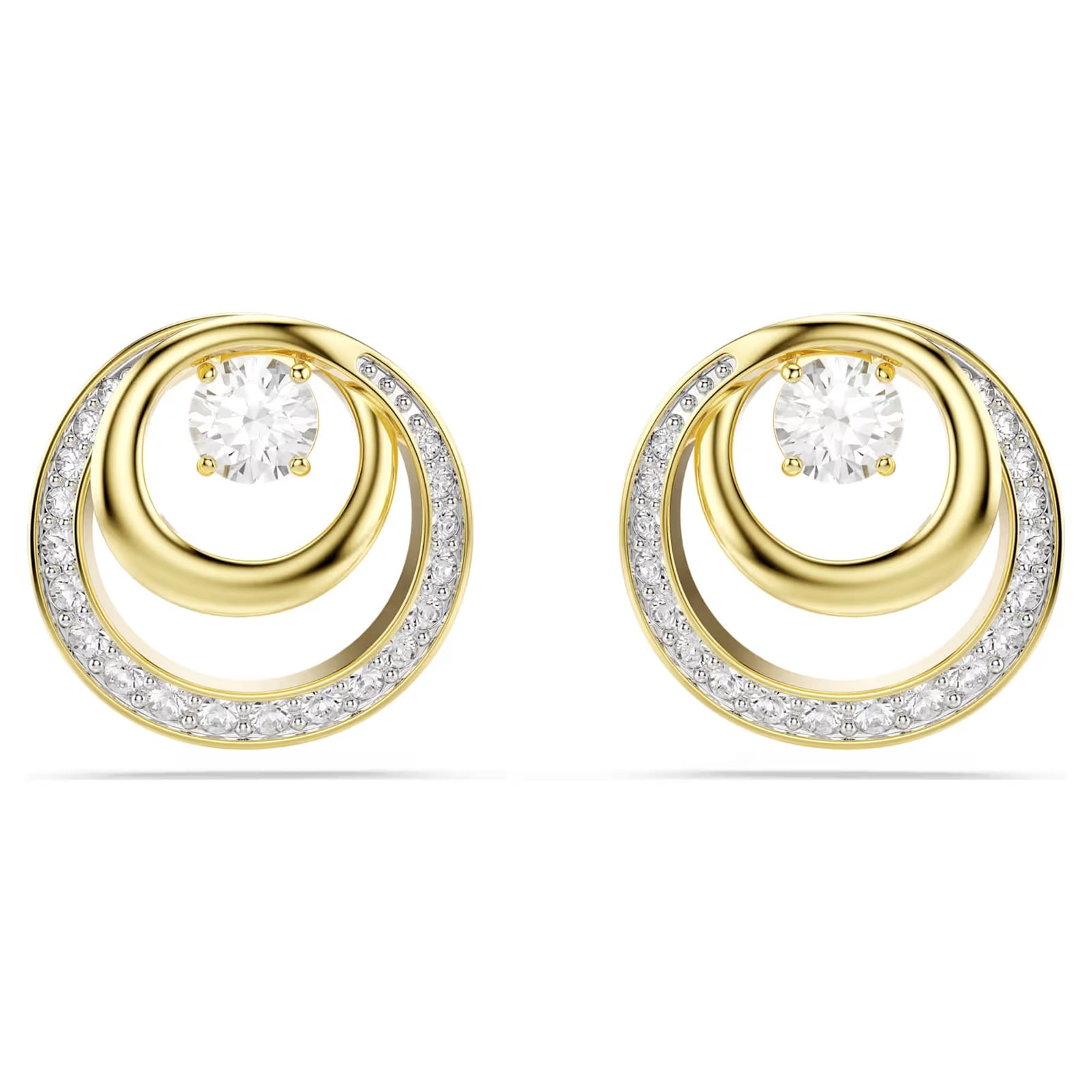 SWAROVSKI Hyperbola Gold Tone Plated Round Cut Crystal Stud Earrings