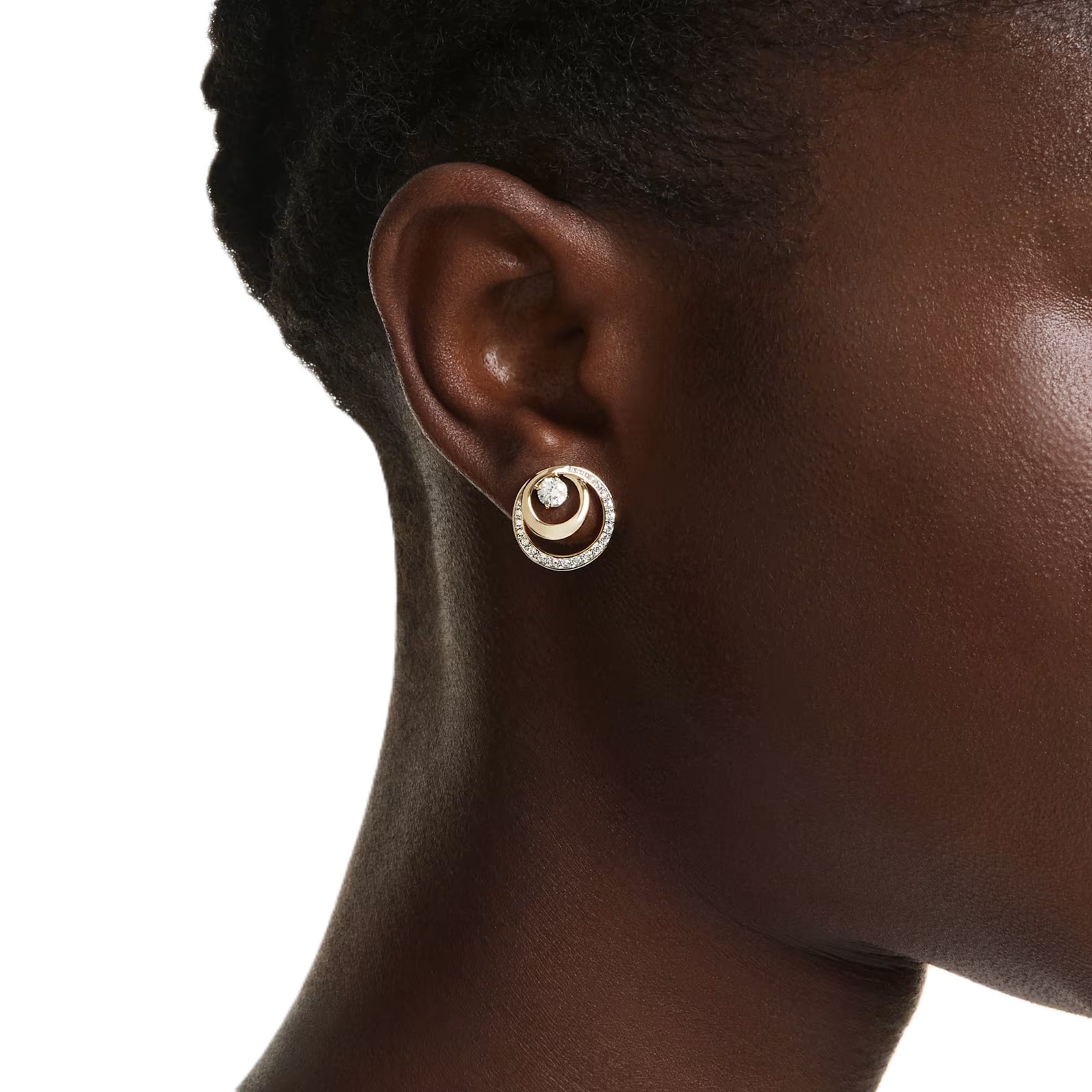 SWAROVSKI Hyperbola Gold Tone Plated Round Cut Crystal Stud Earrings