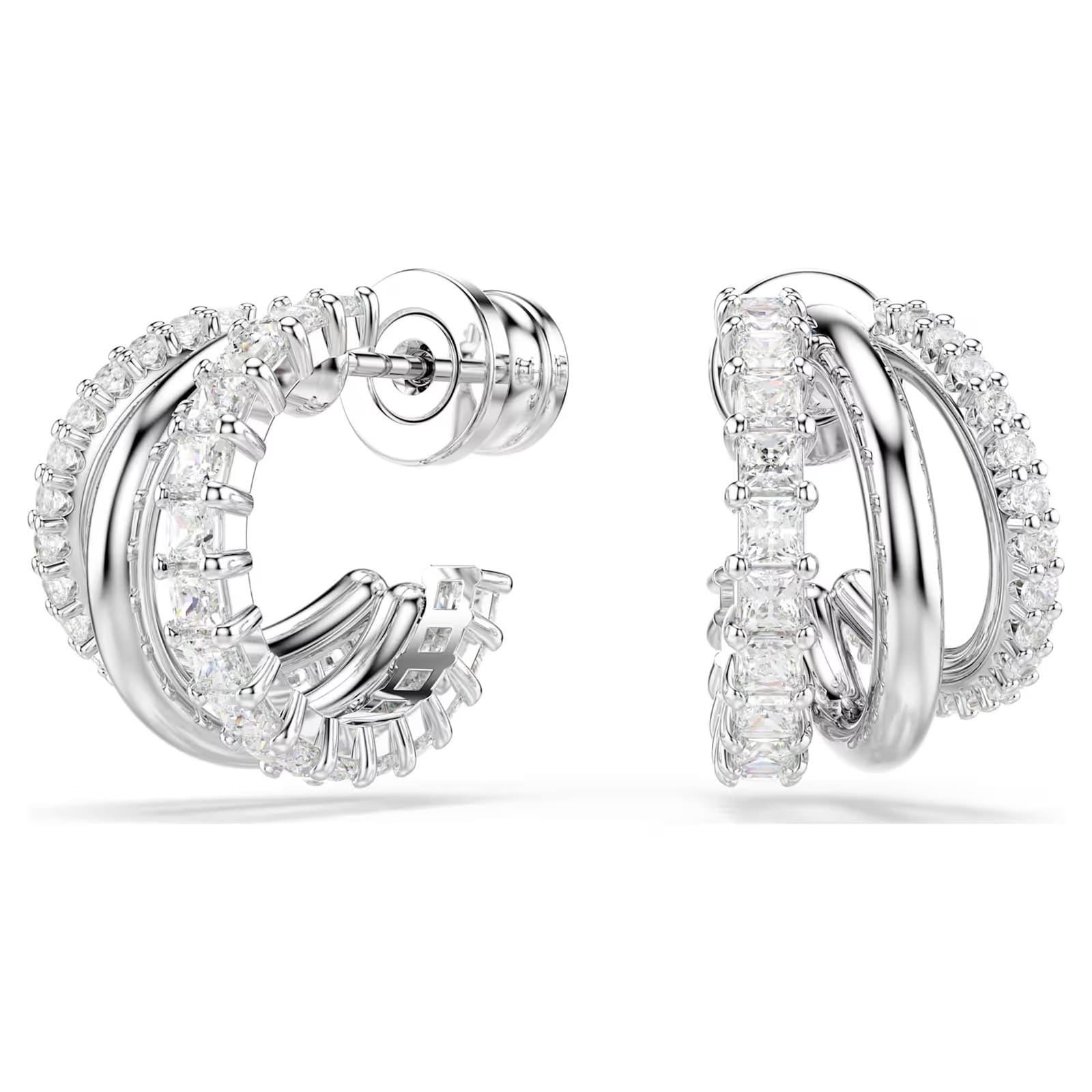 SWAROVSKI Hyperbola White Rhodium Plated Round Cut Crystal Hoop Earrings