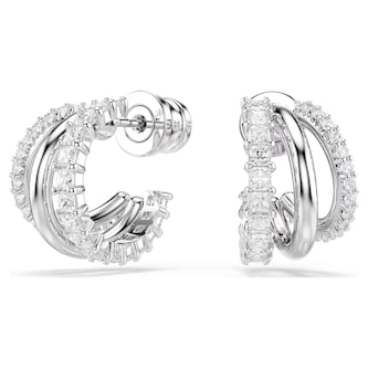 SWAROVSKI Hyperbola White Rhodium Plated Round Cut Crystal Hoop Earrings