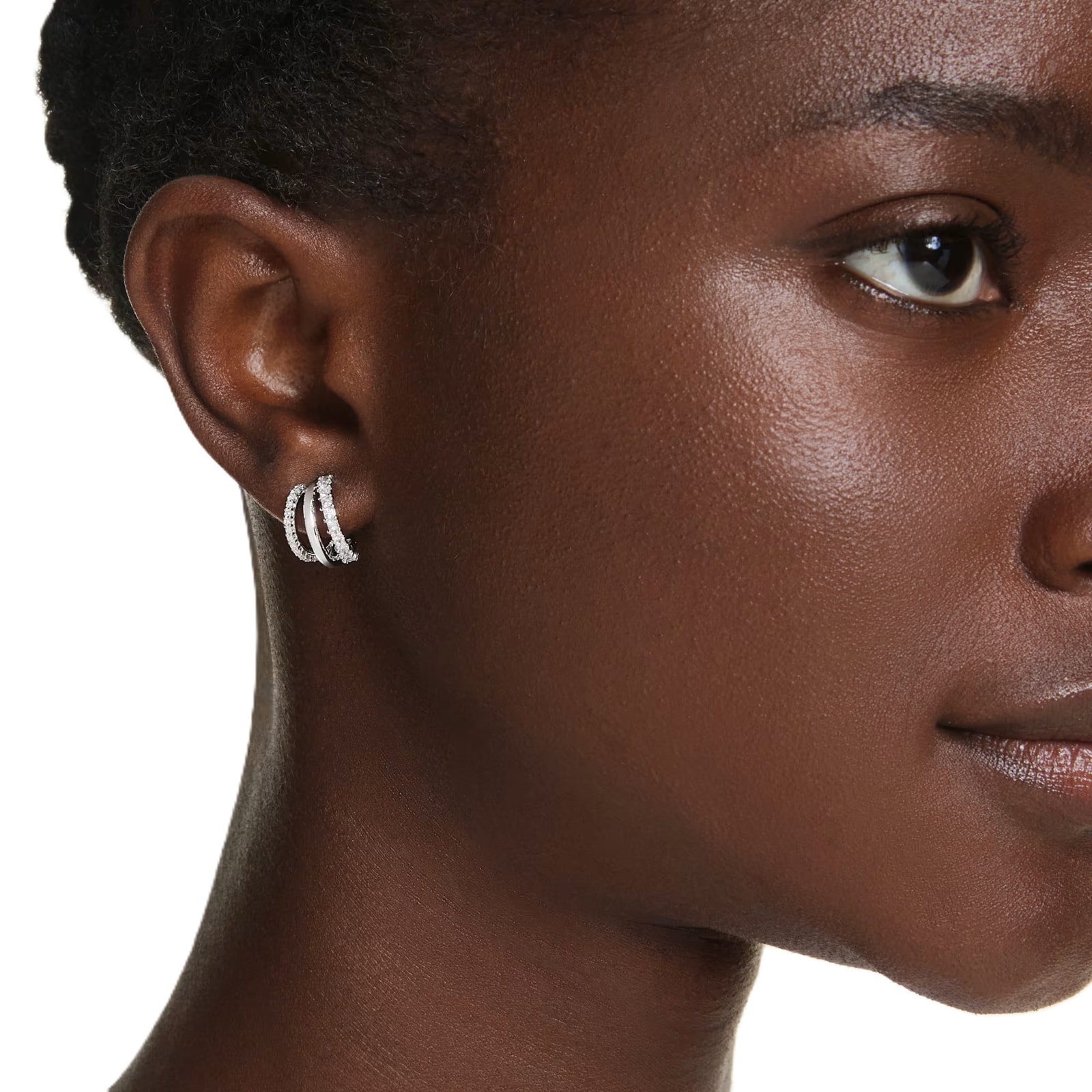 SWAROVSKI Hyperbola White Rhodium Plated Round Cut Crystal Hoop Earrings