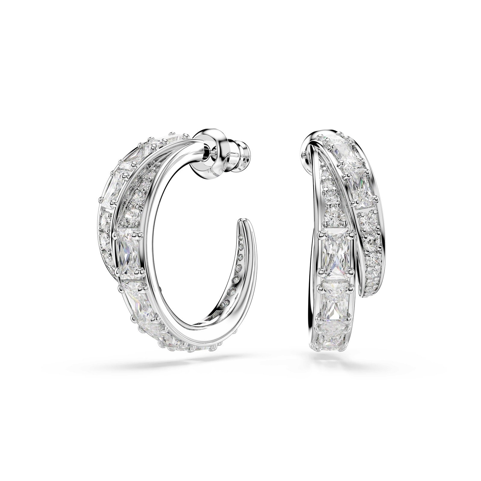 Vienna White Rhodium Plated Mixed Cut Crystal Hoop Earrings