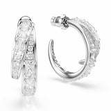SWAROVSKI Vienna White Rhodium Plated Mixed Cut Crystal Hoop Earrings
