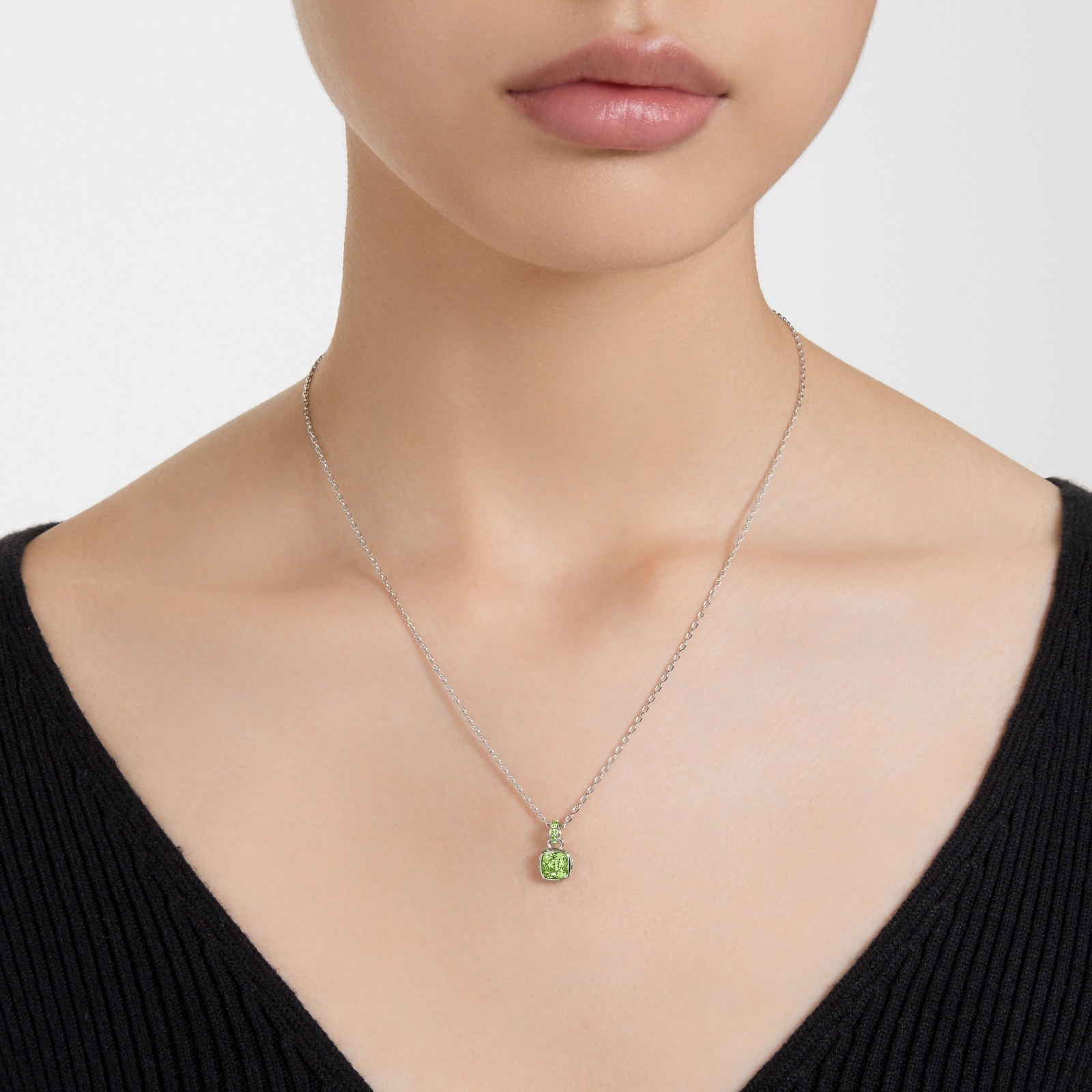 SWAROVSKI Birthstone White Rhodium Plated Green Crystal Pendant Necklace