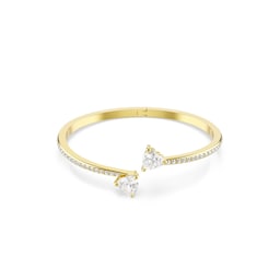 37742556 - Mesmera Yellow Gold Coloured Cubic Zirconia Heart Bangle - Size Small