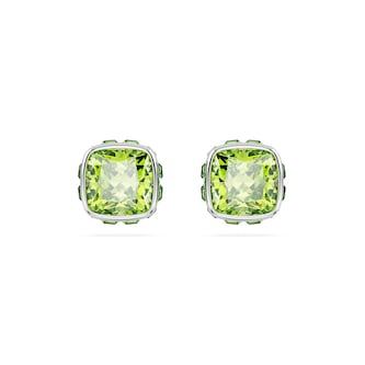 SWAROVSKI Birthstone White Rhodium Plated Green Crystal Stud Earrings