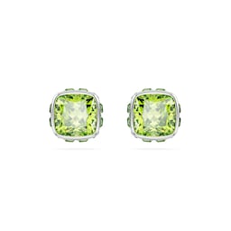 37742560 - Birthstone White Rhodium Plated Green Crystal Stud Earrings