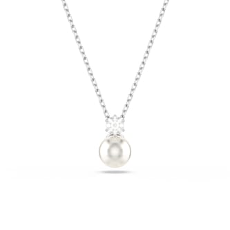 SWAROVSKI Matrix White Rhodium Plated Cubic Zirconia & Pearl Pendant Necklace SWAROVSKI Matrix White Rhodium Plated Cubic Zirconia & Pearl Pendant Necklace