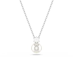 37742565 - Matrix White Rhodium Plated Cubic Zirconia & Pearl Pendant Necklace