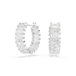 37742570 - Matrix White Rhodium Plated Cubic Zirconia Hoop Earrings