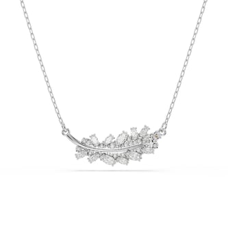 SWAROVSKI Vienna White Rhodium Plated Feather Mixed Cut Crystal Pendant Necklace
