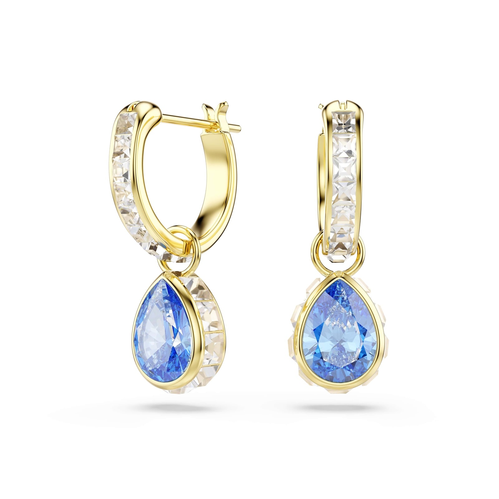 Swarovski Chroma Gold Pear Cut Blue Drop Earrings