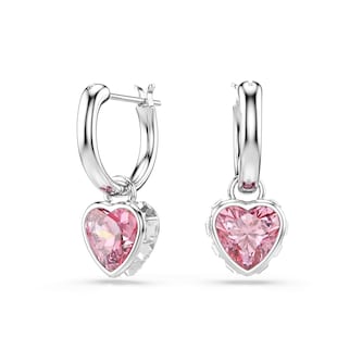 SWAROVSKI Chroma White Rhodium Plated Pink Crystal Heart Drop Earrings