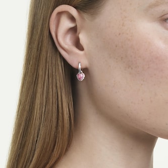 SWAROVSKI Chroma White Rhodium Plated Pink Crystal Heart Drop Earrings