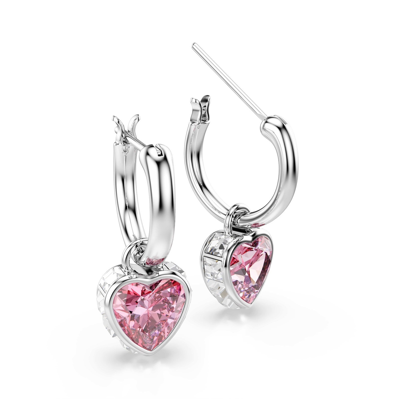 SWAROVSKI Chroma White Rhodium Plated Pink Crystal Heart Drop Earrings SWAROVSKI Chroma White Rhodium Plated Pink Crystal Heart Drop Earrings
