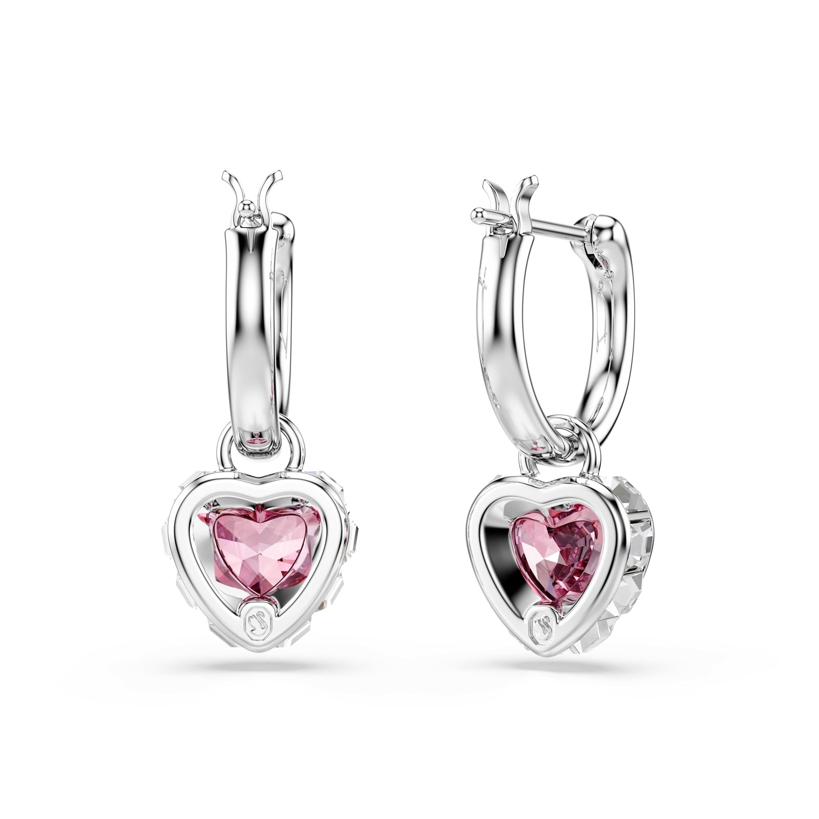 SWAROVSKI Chroma White Rhodium Plated Pink Crystal Heart Drop Earrings SWAROVSKI Chroma White Rhodium Plated Pink Crystal Heart Drop Earrings
