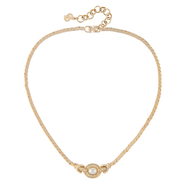 Susan Caplan Exclusive Susan Caplan Vintage Christian Dior Faux Pearl and Snake Chain Necklace