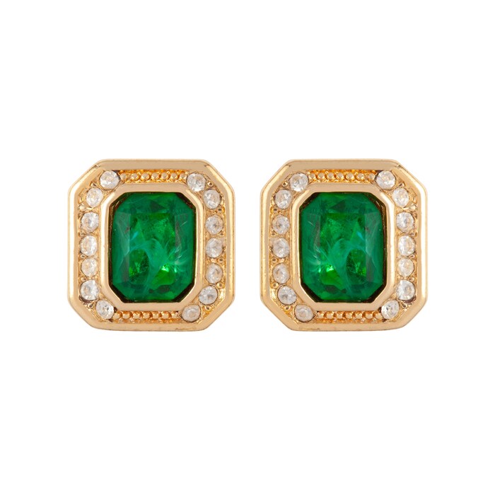 Susan Caplan Exclusive Susan Caplan Vintage Dior Faux Emerald & Cubic Zirconia Earrings