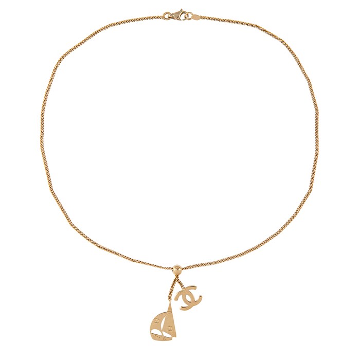 Susan Caplan Exclusive Vintage Yellow Gold Plated Chanel Logo Boat Charm Necklace