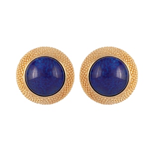Susan Caplan Exclusive Susan Caplan Vintage Christian Dior Gold Plated O Sized Domed Blue Earrings