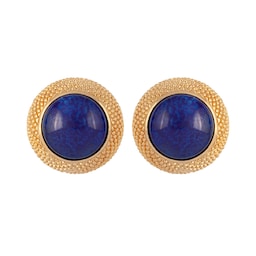 37770246 - Exclusive Susan Caplan Vintage Christian Dior Gold Plated O Sized Domed Blue Earrings