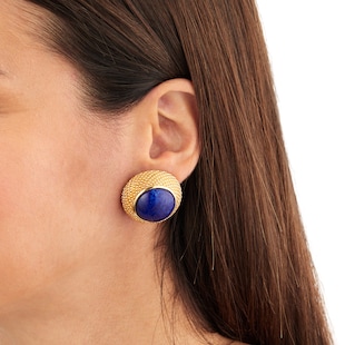 Susan Caplan Exclusive Susan Caplan Vintage Christian Dior Gold Plated O Sized Domed Blue Earrings