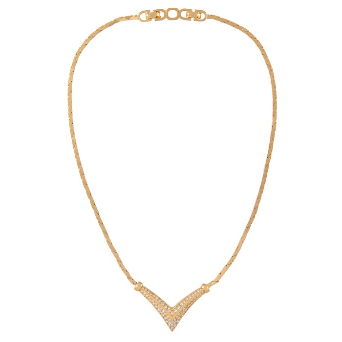 Susan Caplan Exclusive Susan Caplan Vintage Christian Dior Gold Plated V Shaped Crystal Necklace
