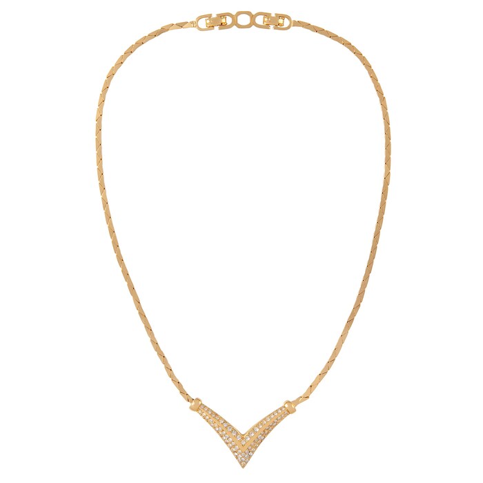 Susan Caplan Exclusive Susan Caplan Vintage Christian Dior Gold Plated V Shaped Crystal Necklace