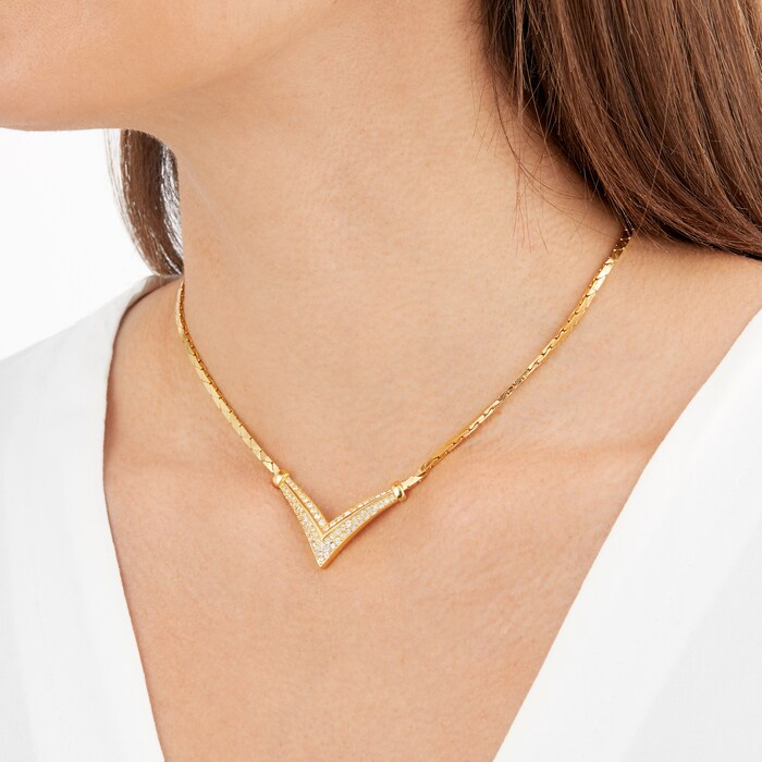 Susan Caplan Exclusive Susan Caplan Vintage Christian Dior Gold Plated V Shaped Crystal Necklace