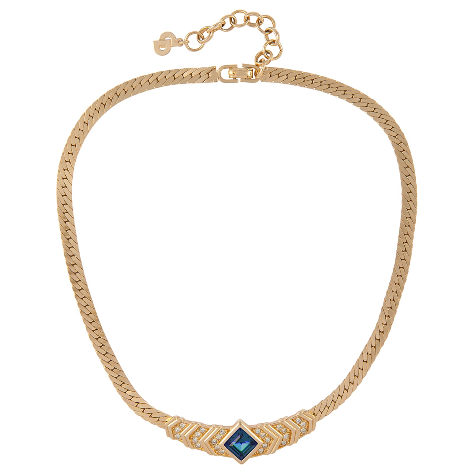 Susan Caplan Exclusive Susan Caplan Vintage Christian Dior Gold Plated Blue Crystal Snake Chain Necklace