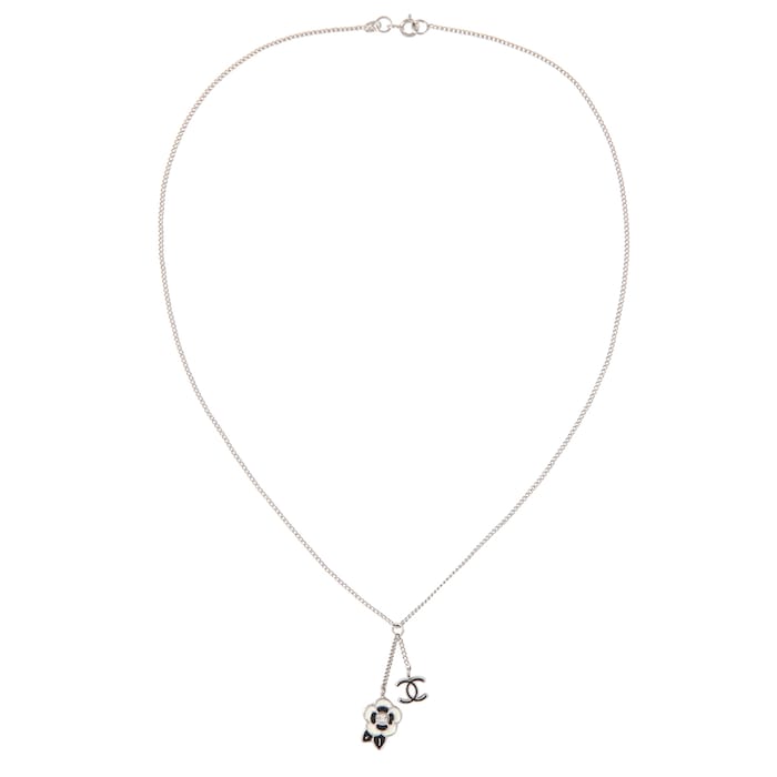 Susan Caplan Exclusive Vintage Chanel White Gold Plated Flower CC Charm Pendant From Susan Caplan