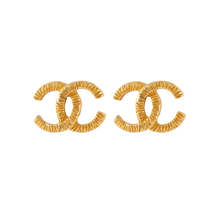 Susan Caplan Exclusive Vintage Chanel Gold Plated CC hammered Earrings From Susan Caplan