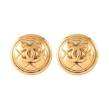 Susan Caplan Vintage Chanel Gold Plated Round CC Quilted Earrings From Susan Caplan