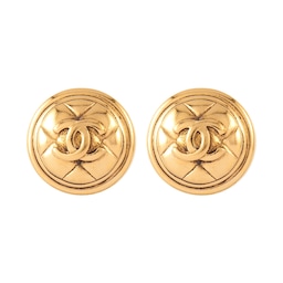 37770259 - Vintage Chanel Gold Plated Round CC Quilted Earrings From Susan Caplan