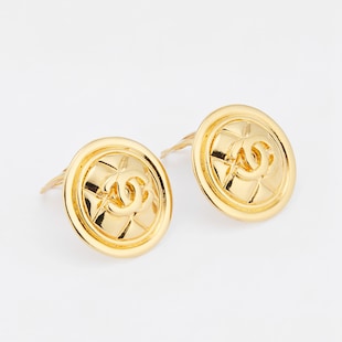 Susan Caplan Vintage Chanel Gold Plated Round CC Quilted Earrings From Susan Caplan