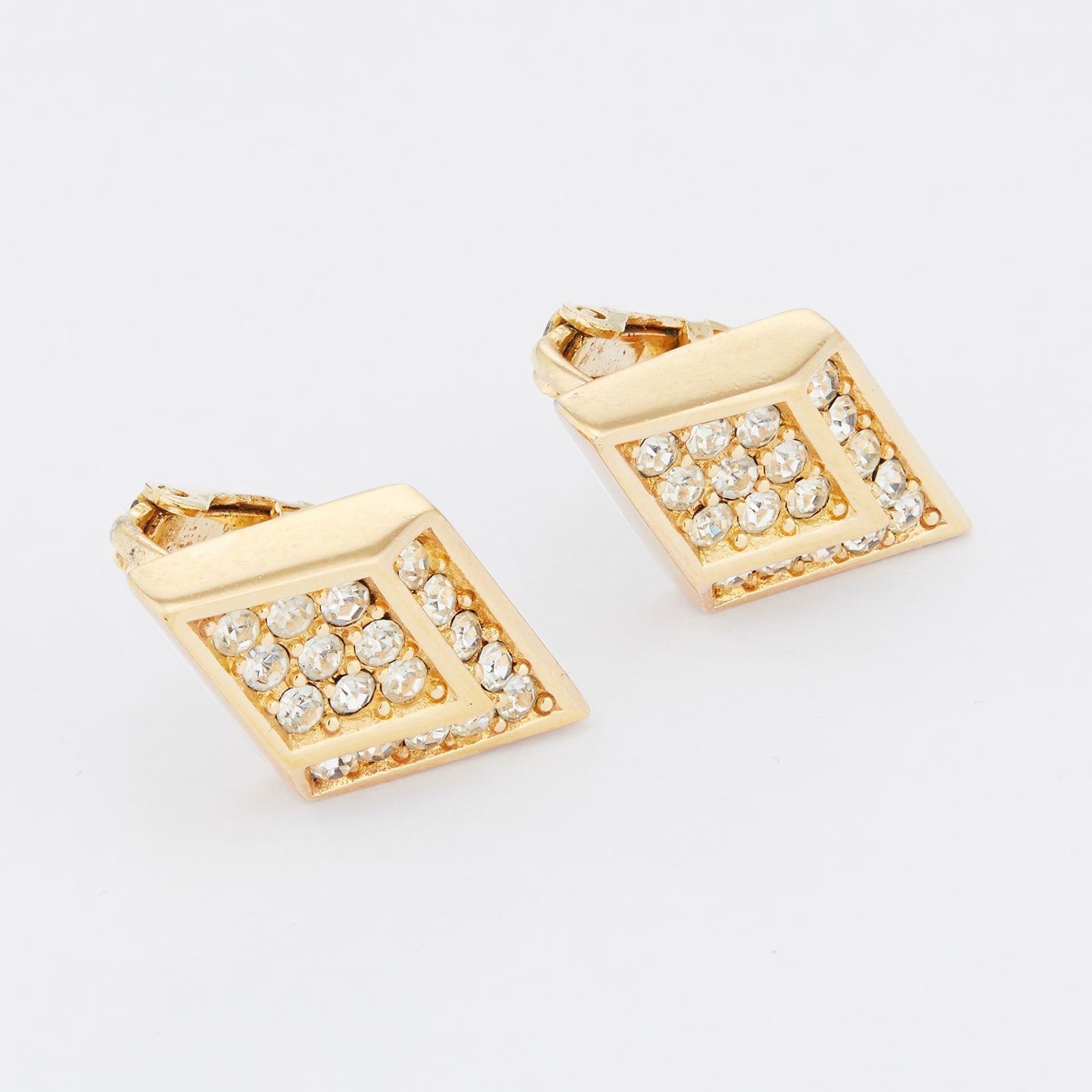 Susan Caplan Exclusive Susan Caplan Vintage Dior Gold Plated Rhombus Crystal Earrings