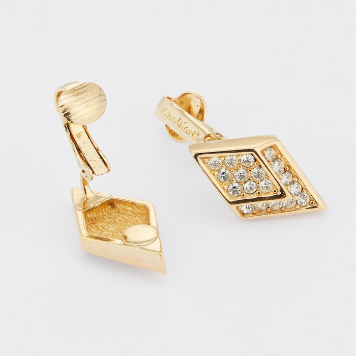 Susan Caplan Exclusive Susan Caplan Vintage Dior Gold Plated Rhombus Crystal Earrings