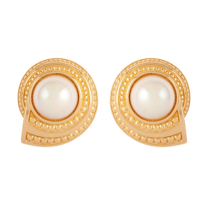 Susan Caplan Exclusive Susan Caplan Vintage Dior Gold Plated Faux Pearl Ridged Earrings