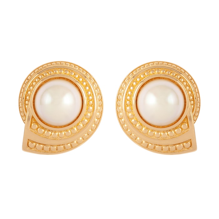 Susan Caplan Exclusive Susan Caplan Vintage Dior Gold Plated Faux Pearl Ridged Earrings