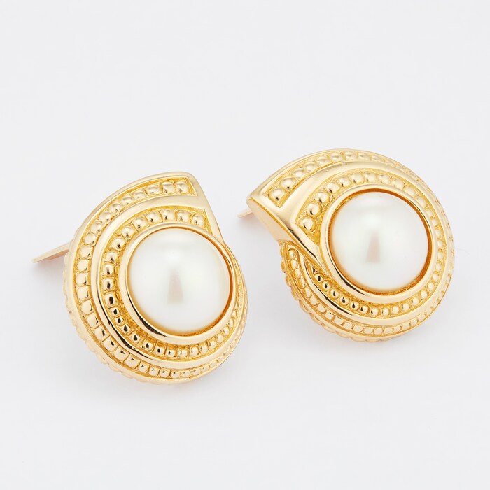 Susan Caplan Exclusive Susan Caplan Vintage Dior Gold Plated Faux Pearl Ridged Earrings