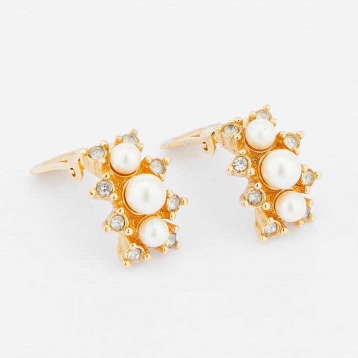 Susan Caplan Exclusive Susan Caplan Vintage Dior Gold Plated Faux Pearl Crystal Earrings