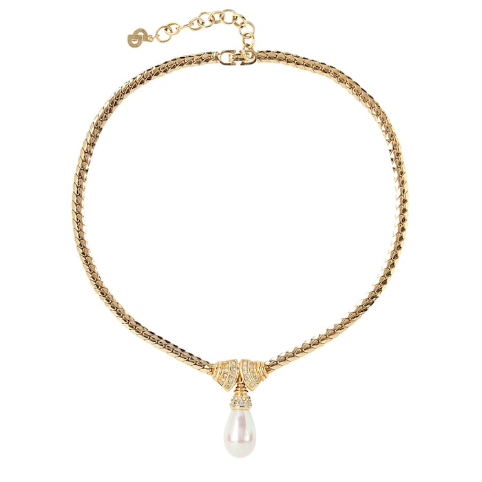 Susan Caplan Exclusive Susan Caplan Vintage Dior Gold Plated Pear Faux Pearl Crystal Necklace