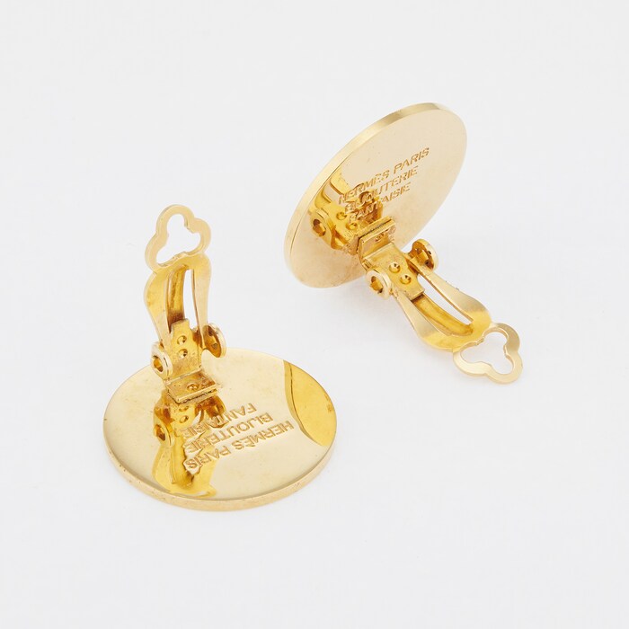 Susan Caplan Exclusive Susan Caplan Vintage Hermes Paris Gold Plated Embossed Earrings