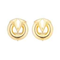 37770277 - Exclusive Susan Caplan Vintage Valentino Gold Plated Sculpted Logo Earrings